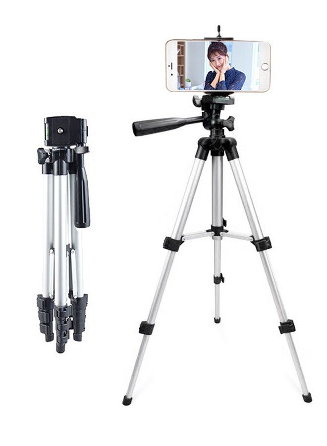 حامل ثلاثي للهواتف والكاميرات، عصا سيلفي ثلاثية بارتفاع 110 سم، حامل ثلاثي قابل للطي مصنوع من سبائك الألومنيوم، مناسب لالتقاط صور السيلفي والبث المباشر وتسجيل الفيديو والسفر – اللون الأسود - Image 1